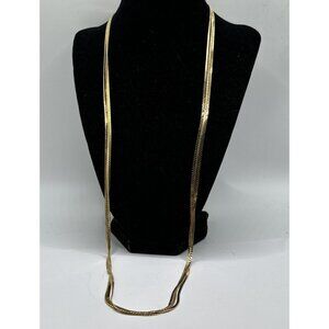 Napier triple strand Serpentine 28"chain Gold Tone Fold Over Clasp Vintage